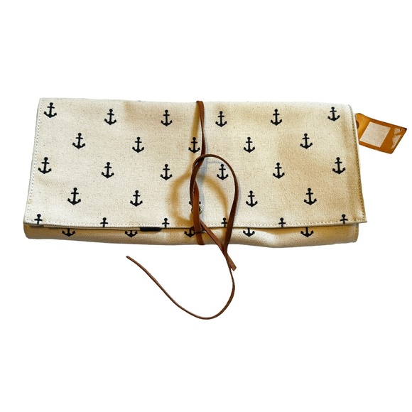 CB Station Canvas Multi Pocket Travel Roll Case Anchor Motif Tools Brushes - Picture 1 of 11